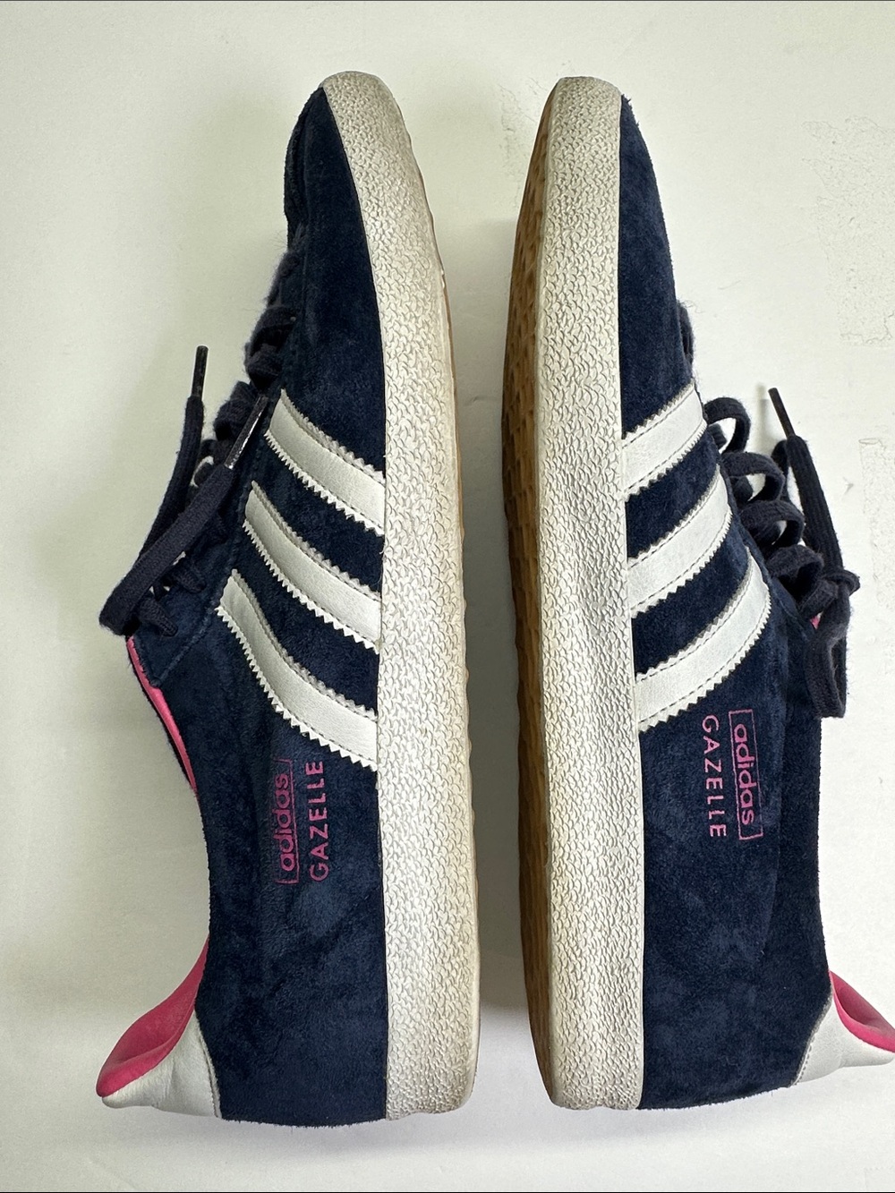 Adidas Gazelle Low Top Lace Up Sneakers, Navy Suede, White & Pink, Women's 9 - Picture 4 of 10